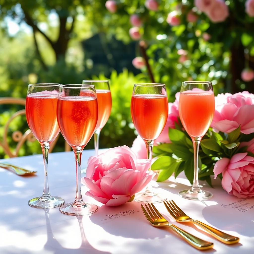 Elegant bridal shower bar with champagne and pastel garnishes in Pittsford